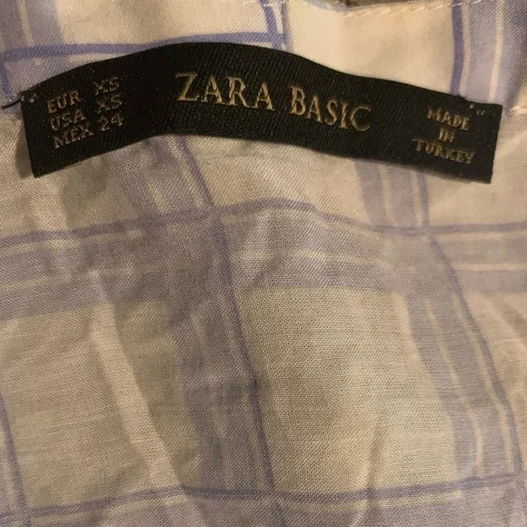 Zara XS Blue Plaid lightweight sheer cotton coquette style shirt dainty details - Picture 6 of 6